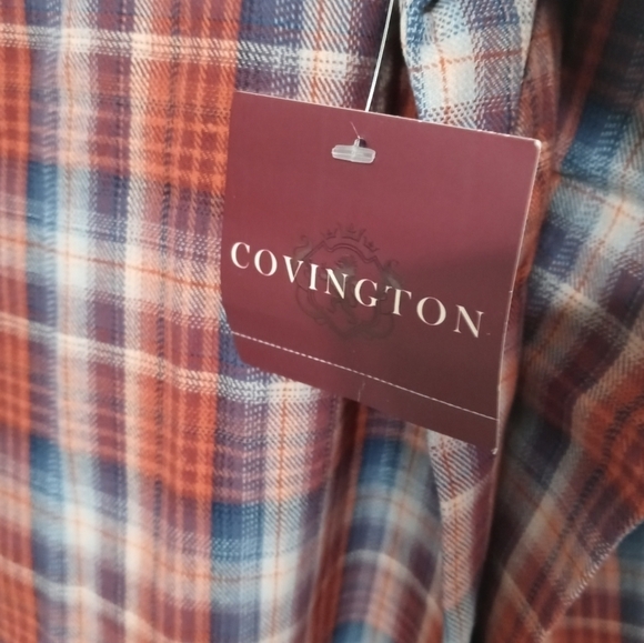 Vintage Covington Button Down Long sleeve Indigo woven Orange blue plaid Shirt - Picture 6 of 8
